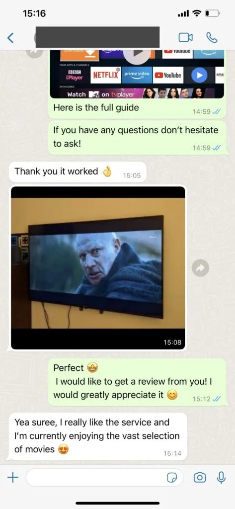 Conversación WhatsApp IPTV 1 IPTV Fiesta